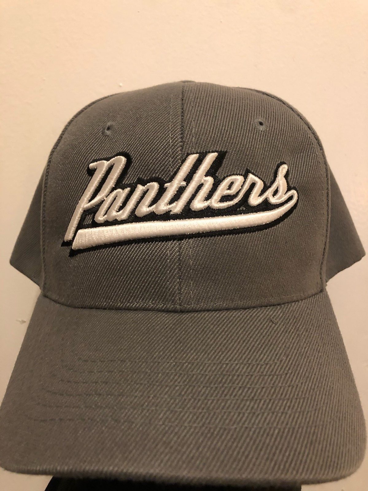 Gray baseball cap with Panthers in white print